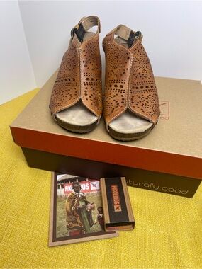 PIKOLINOS Tan Perforated Leather Slingback Sandals